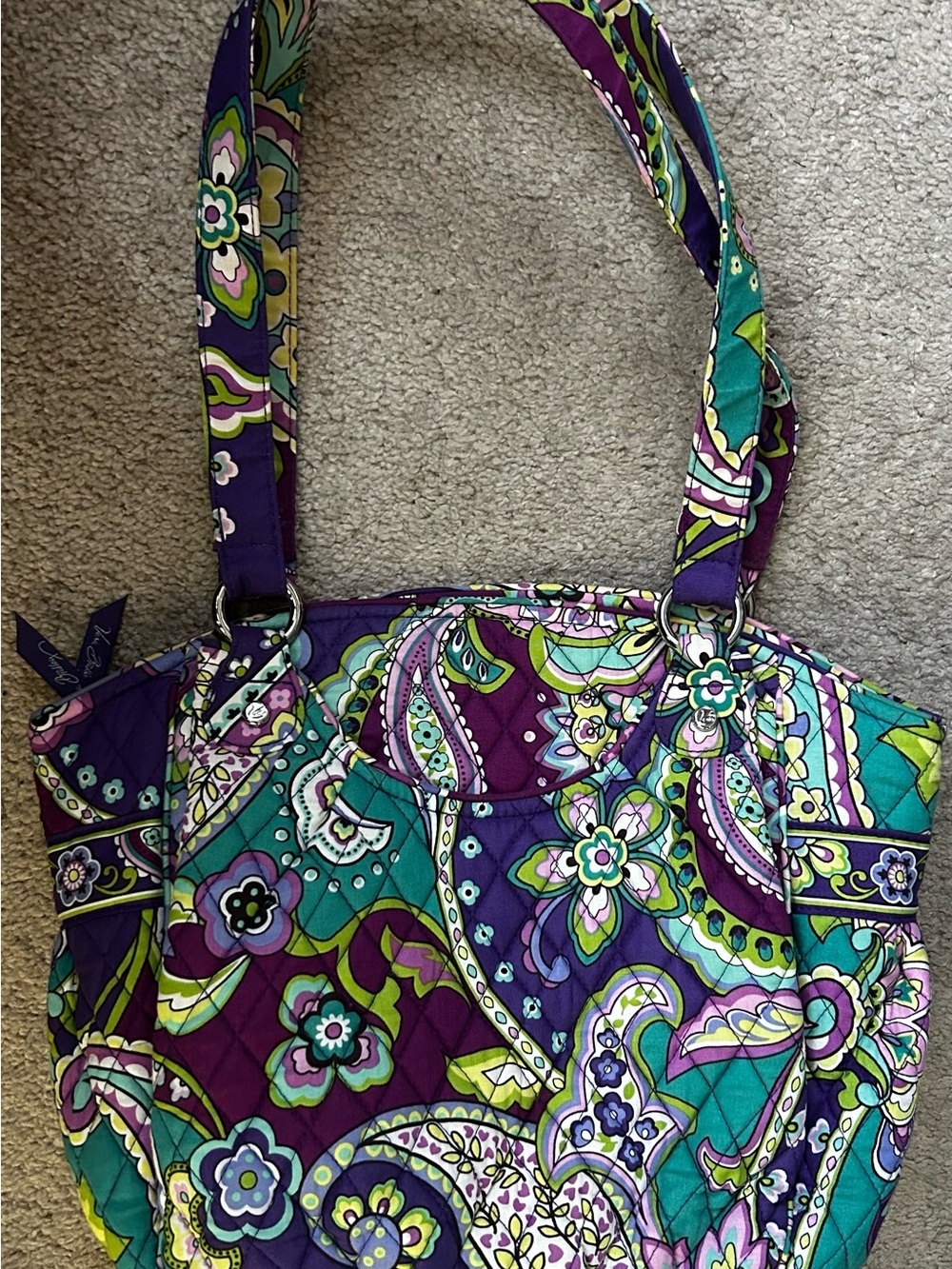 Vera Bradley Purple and Teal Paisley Quilted Tote Purse Bag Ladies